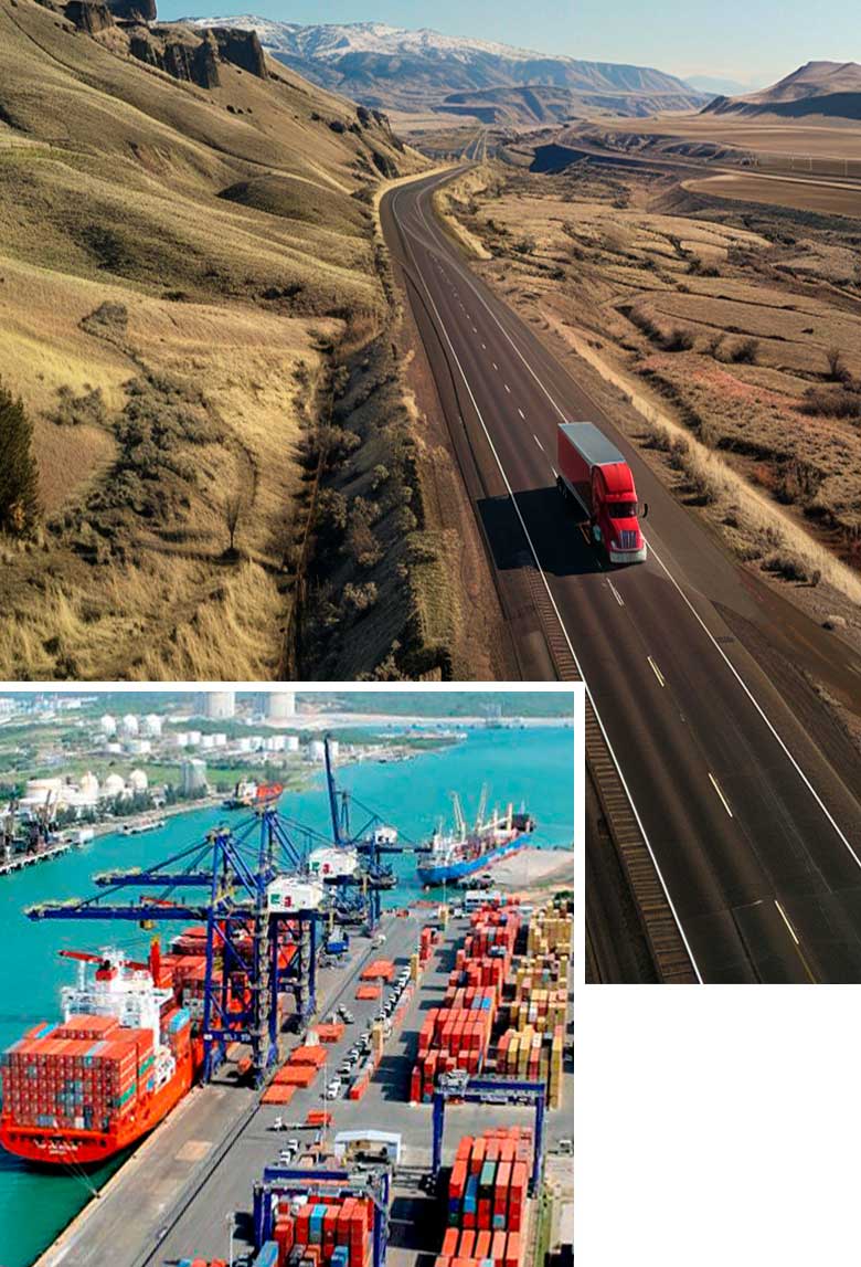 Transporte de carga de RYSZARD en carretera y arrastre de contenedores en el puerto de Altamira
